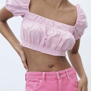 Zara Light Pink Puff Sleeve Crop Top